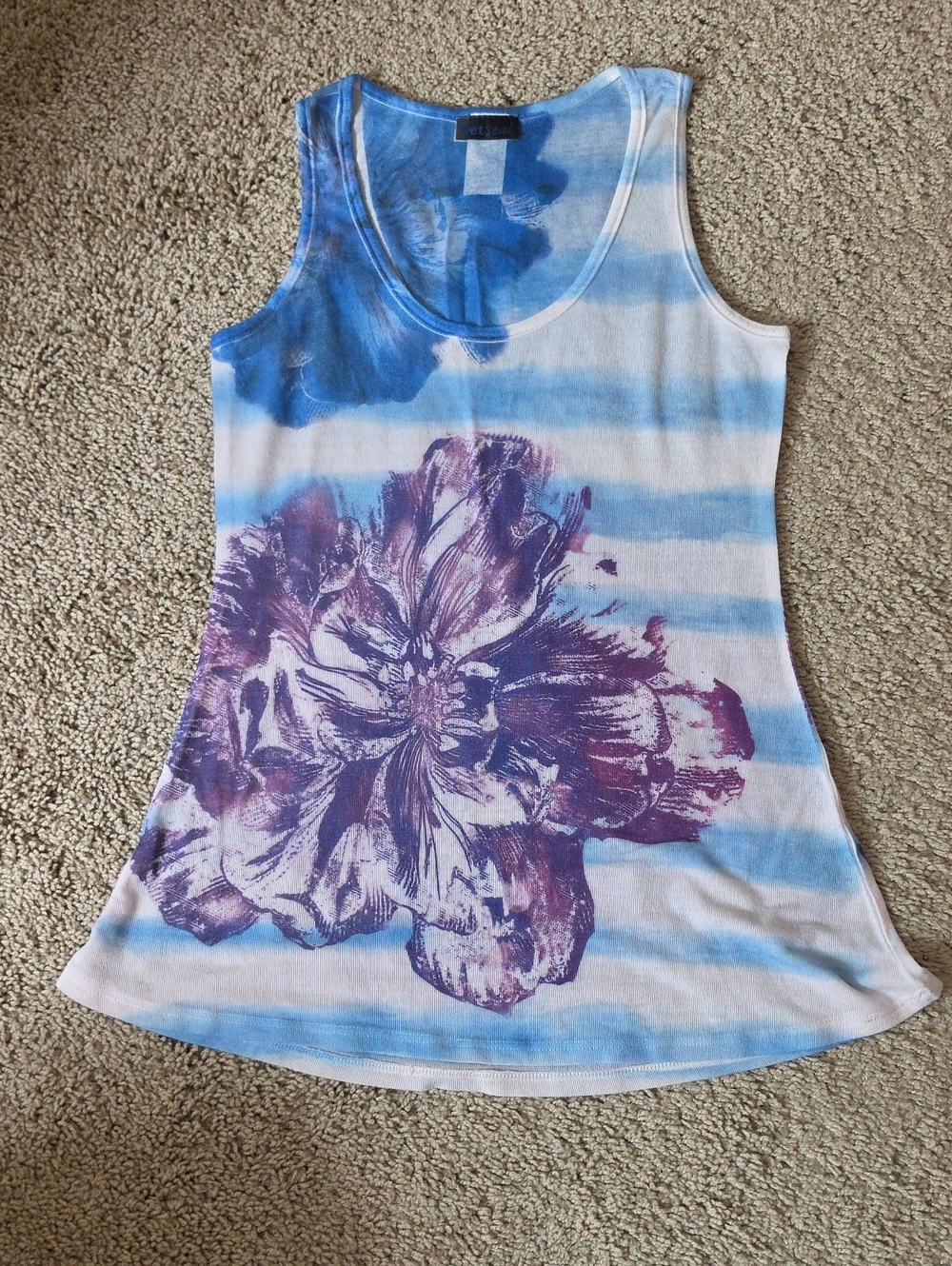 Wet Seal Blue and Purple Floral Striped Tank Top